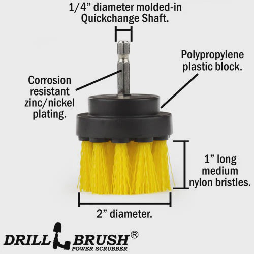 Drillbrush 2 in 1/4" Quick Change Long Detail Medium Yellow