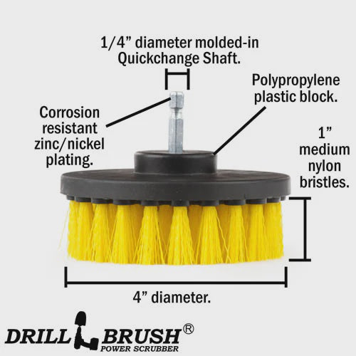 Drillbrush 4 in 1/4" Quick Change Flat Medium yellow