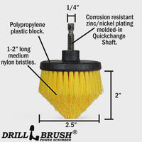 Drillbrush Cone Shaped 1/4" Quick Change Corner brush, Yellow Medium
