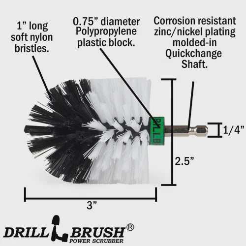 Drillbrush Mini White/Black Brush Soft Bristles Bullet Shaped