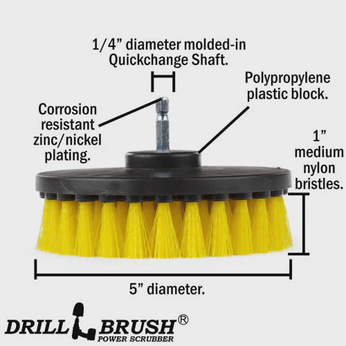 Drillbrush 5 in 1/4" Quick Change Flat Medium Yellow