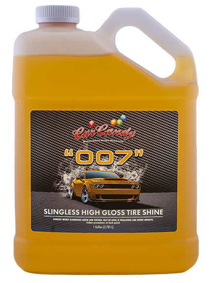 high gloss tire shine. weather resistant solvent based. slingless 007