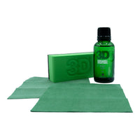 3D ceramic coating kit with bottle, sponge, and cloths 